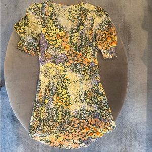 RAILS Roma Gardenia A-line Short Sleeve Mini dress in yellow floral. Sz XS.